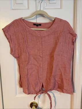 CHARLIE B Dusty Rose Tie-Front Linen Crop Top